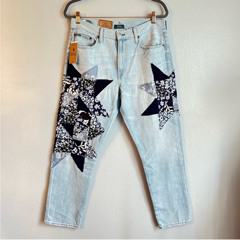 Polo Ralph Lauren The Avery Boyfriend Jeans Star Patchwork Kipton Wash Size 29